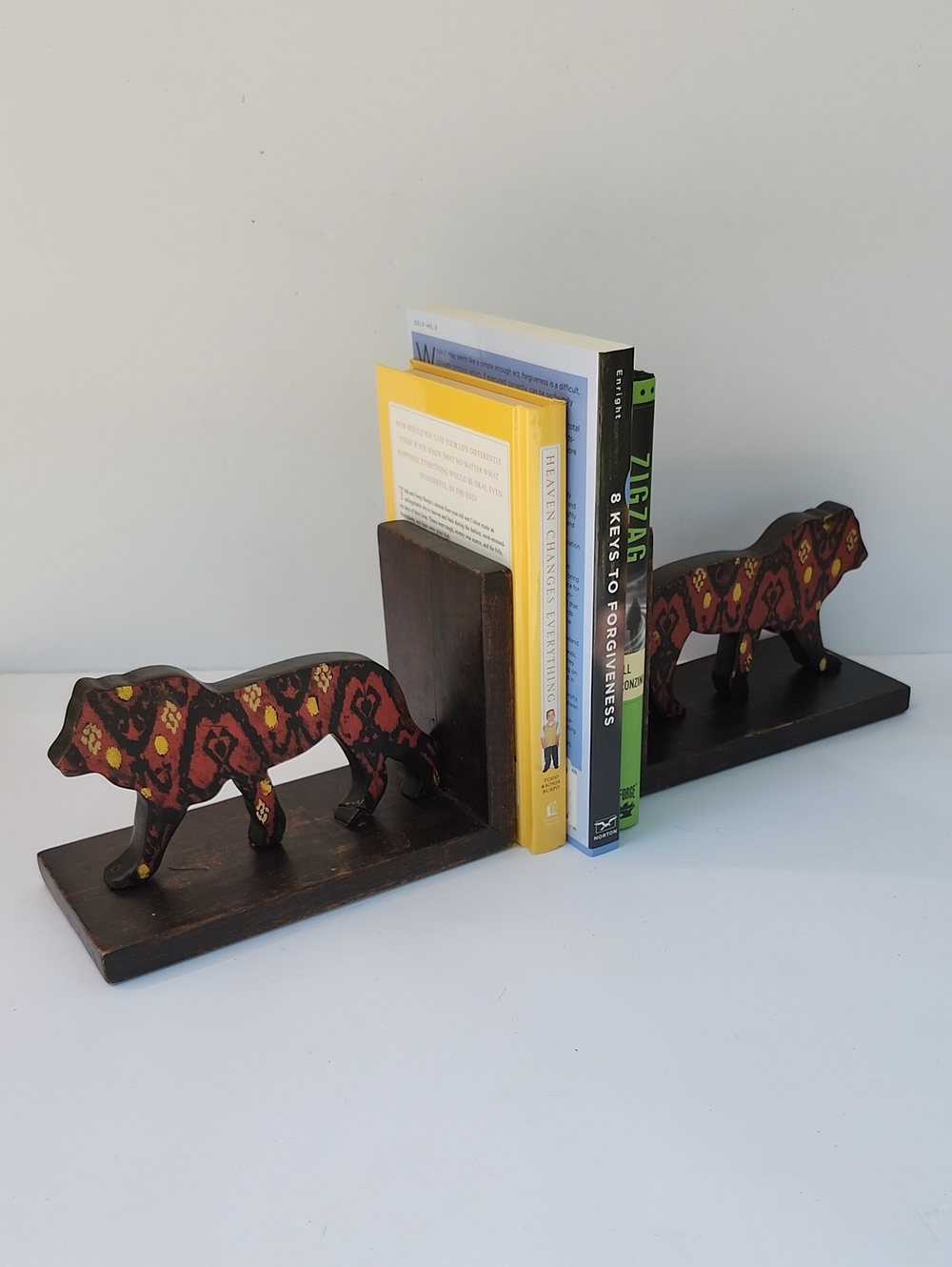 WOODEN LION SILHOUETTE BOOKENDS